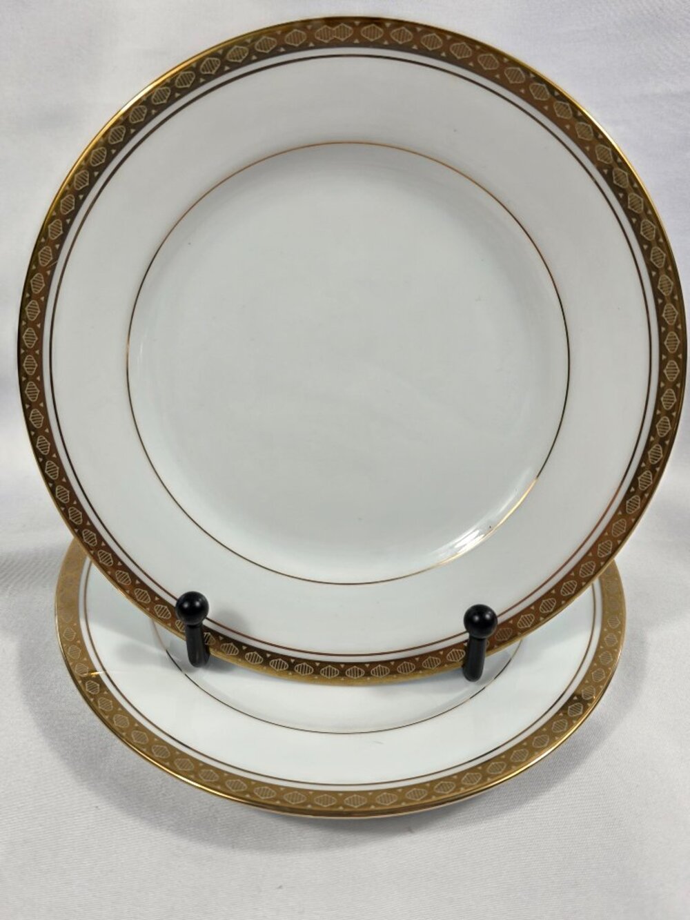 TWO Noritake Richmond Bread Plates White with Decor on Gold Trim